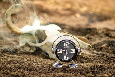 Close-up of clock on the ground
