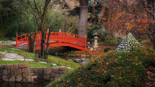 View of bridge in forest during autumn