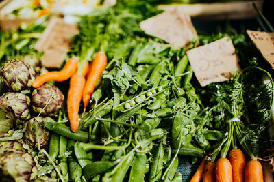 Close-up of chopped vegetables for sale at market stall