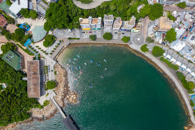 High angle view of swimming pool in building