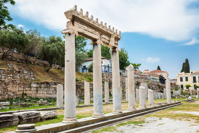 Ancient ruins at the roman agora located to the north of the acropolis in athens