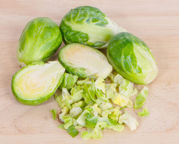 High angle view of chopped vegetables on cutting board