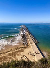 Scenic view of sea against clear blue sky