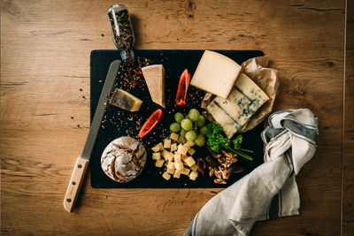 High angle view of vegetables on cutting board