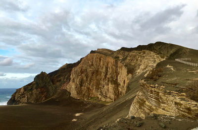 Scenic view of mountain against cloudy sky