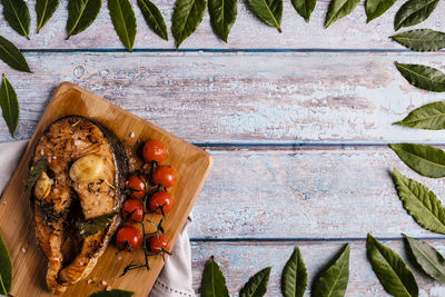 High angle view of fruits on table