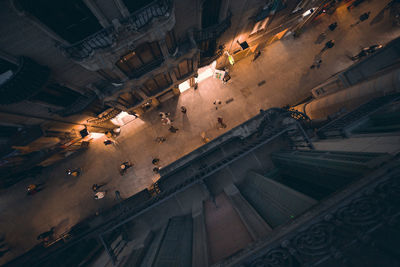 High angle view of city street at night