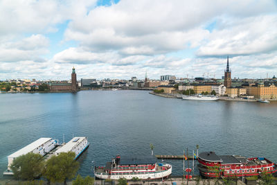 View of stockholm from skinnarviksberget in summer with the town hall