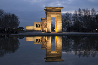 Reflection of temple in lake. debod temple