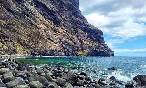 Scenic view of sea against cloudy sky