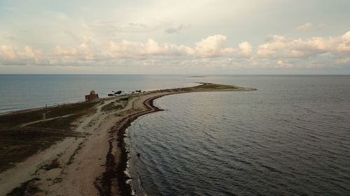 Scenic view of beach against sky taken with drone. 