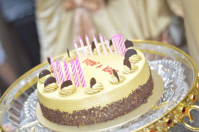 Close-up of candles on birthday cake