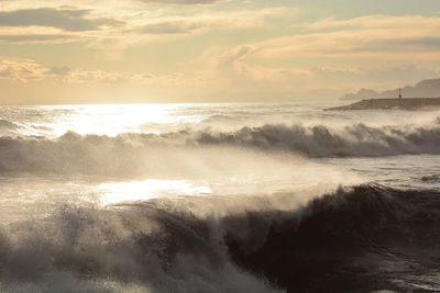 Scenic view of sea against sky during sunset