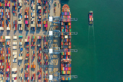 High angle view of ship in sea