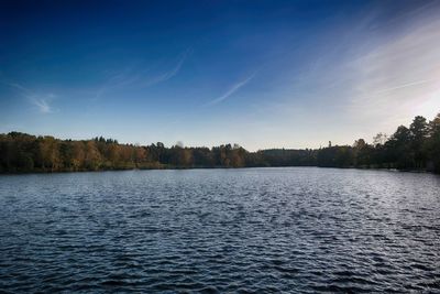 Scenic view of lake against blue sky