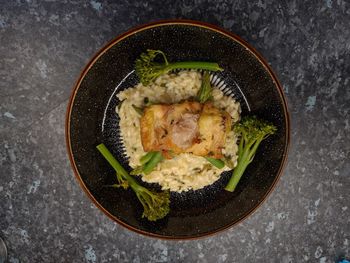 High angle view of food in plate