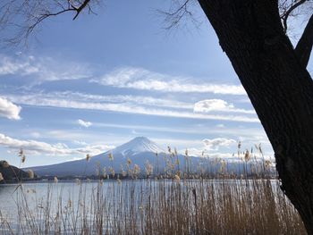 Scenic view of snowcapped mountains against sky during winter