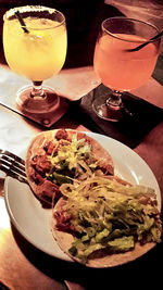 Close-up of served food in restaurant