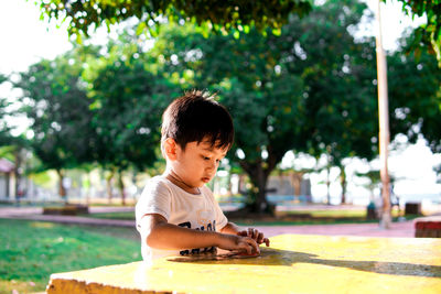 Boy playing in park