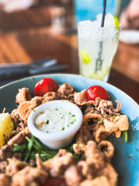 Close-up of food in plate on table