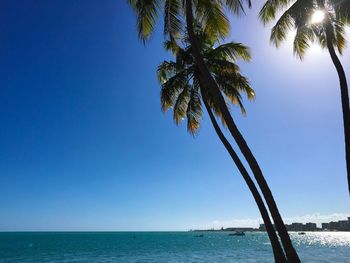 Scenic view of sea against clear blue sky