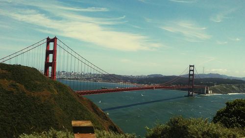 Suspension bridge over river