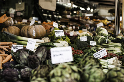 Various vegetable for sale at market stall