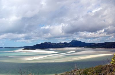 Scenic view of beach against dramatic sky