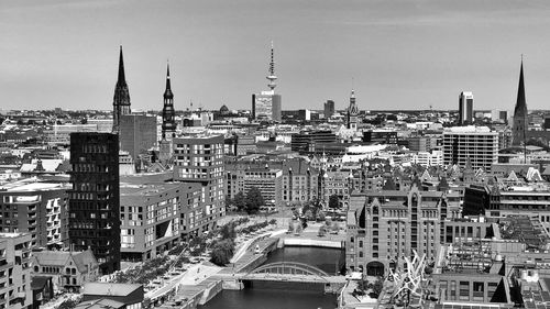High angle view of buildings in city
