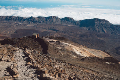 Scenic view of landscape and mountains against sky