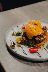 Close-up of food in plate on table