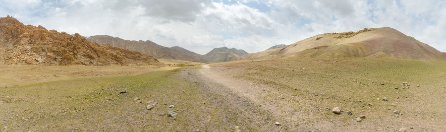 Panoramic view of arid landscape against sky