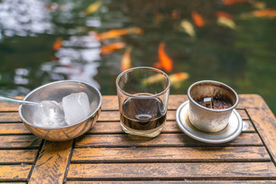 Close-up of glasses on table