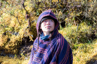 Portrait of colombian native american man in traditional clothing