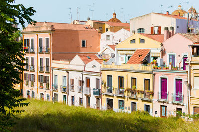 City landscape of colorful old cagliari, sardinia, italy