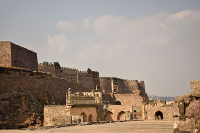 Low angle view of fort against sky