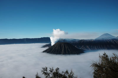 Scenic view of snowcapped mountains against clear sky