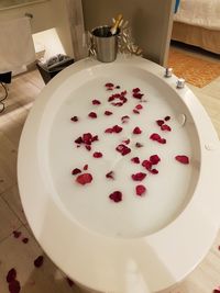 High angle view of strawberry in plate on table