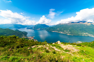 Panorama of lake como, with tremezzina, lenno, lake lugano, photographed from alpe camaggiore.