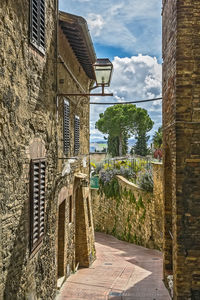 Alley amidst buildings against sky