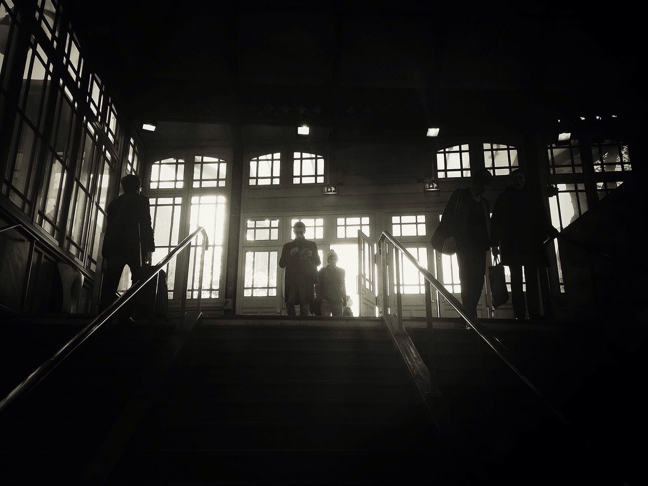 indoors, architecture, built structure, window, illuminated, dark, building, ceiling, interior, silhouette, empty, corridor, the way forward, sunlight, night, abandoned, door, building exterior