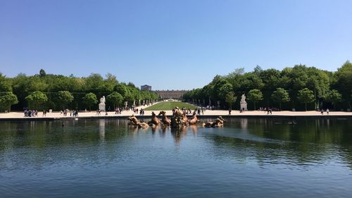 Scenic view of lake against clear sky