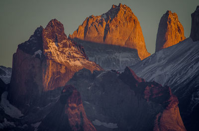 Low angle view of rocks on mountain against sky