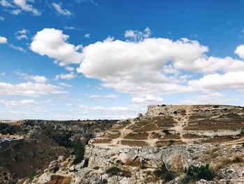 Aerial view of landscape against cloudy sky