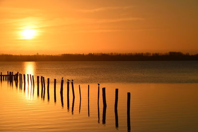 Scenic view of lake against sky during sunset