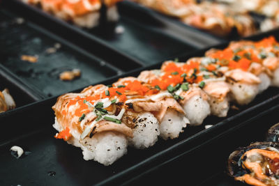 High angle view of sushi in plate