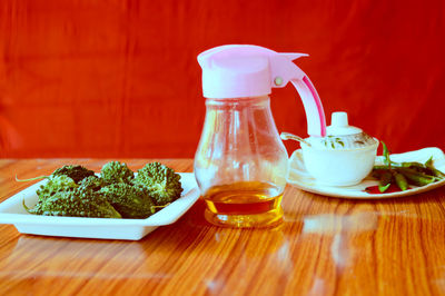 Close-up of tea cup on table