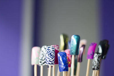 Close-up of colorful sweet lollipops