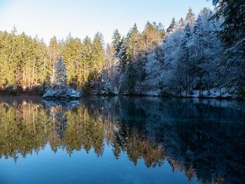 Reflection of trees in lake against sky during autumn