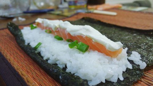 Close-up of sushi on plate